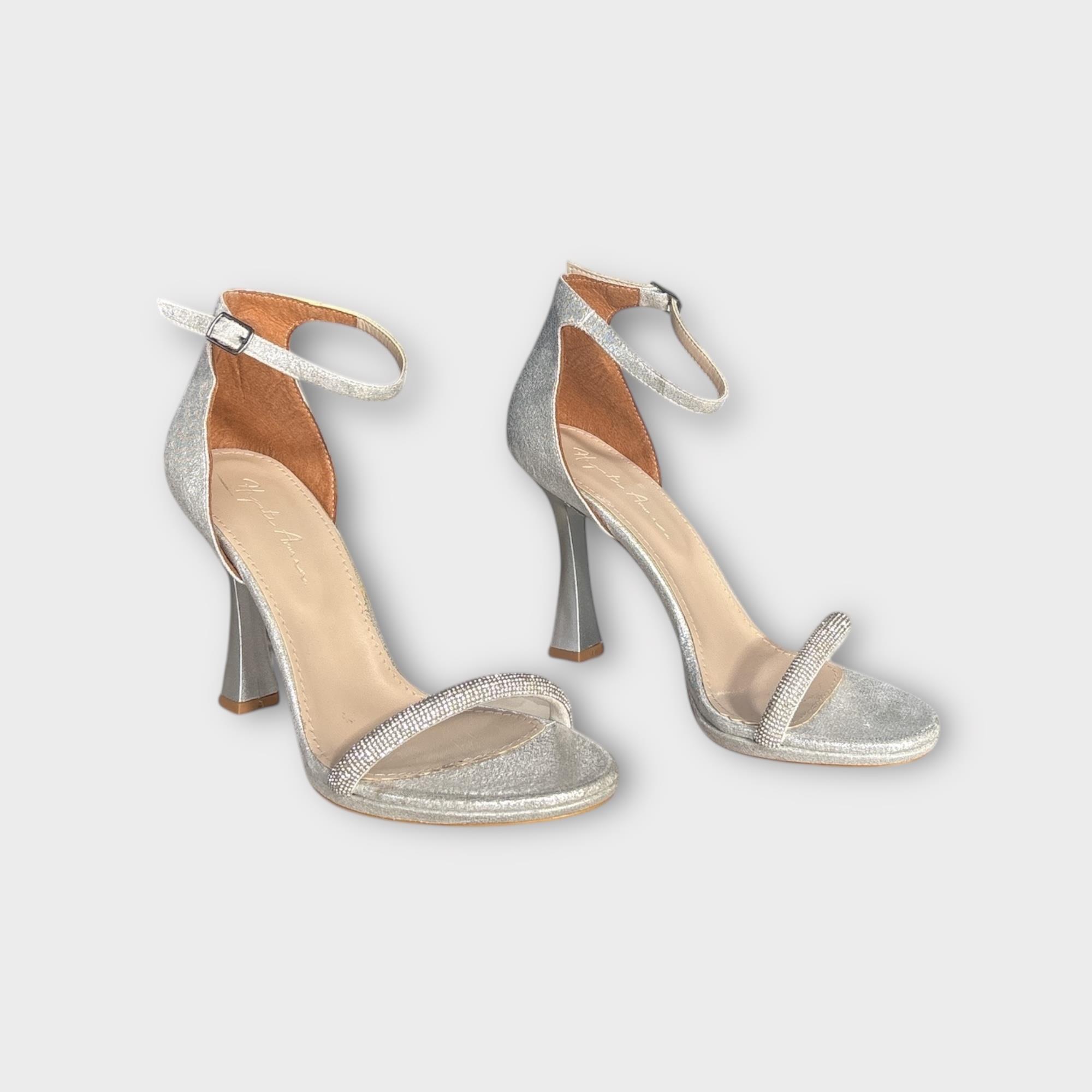 Kadın Bilekten Bağlamalı Taş Detaylı Abiye Ayakkabı Lame