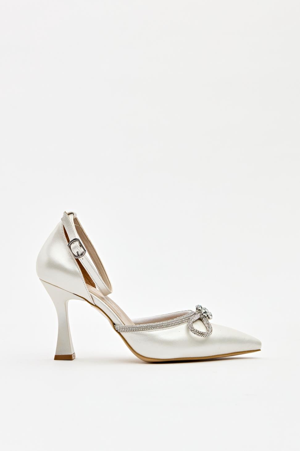 Kadın Bıyık Fiyonklu Taş Detaylı Abiye Ayakkabı BEYAZ SEDEF