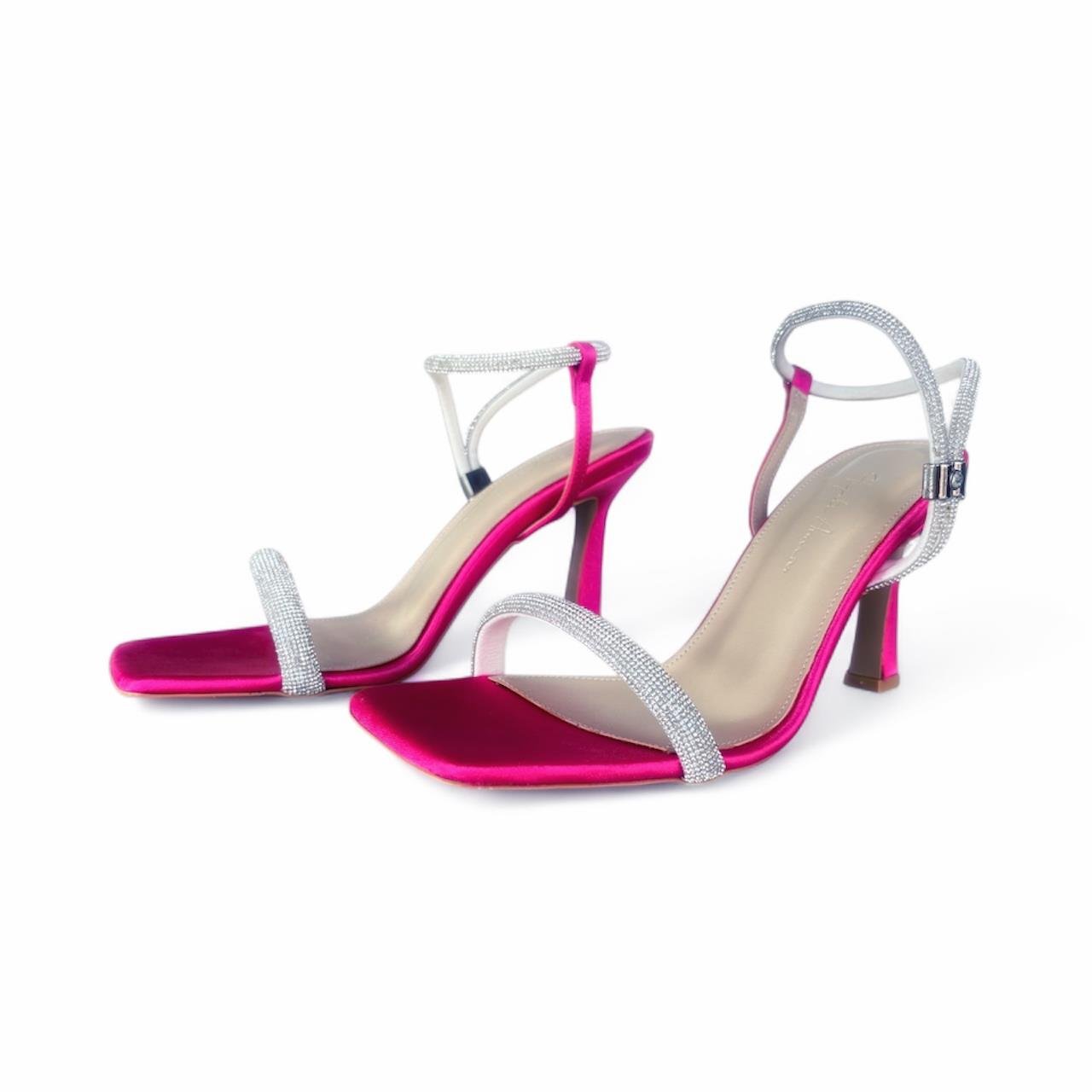 Kadın Taş Detaylı Abiye Ayakkabı Fuşya Saten
