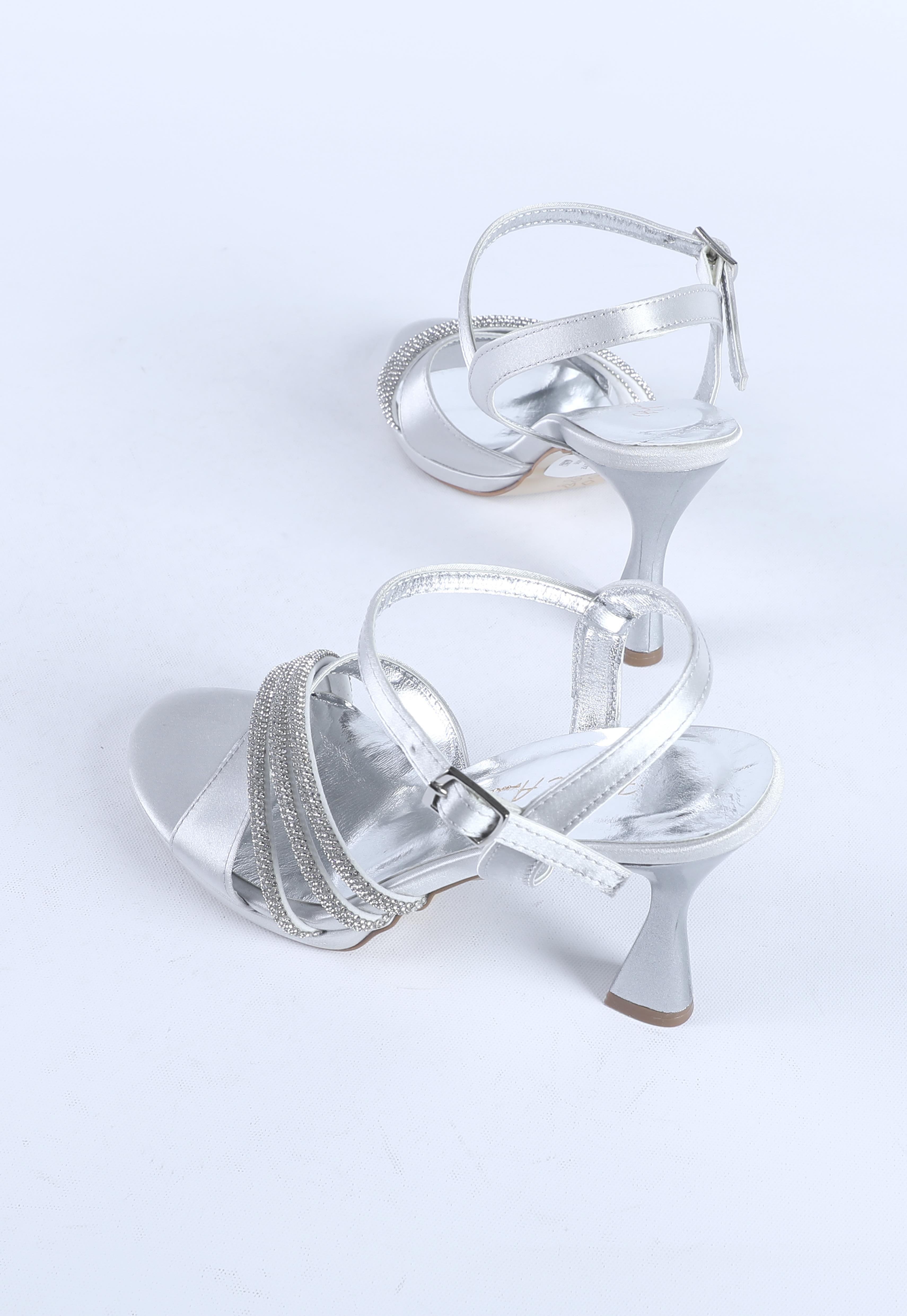 Kadın Taş Detaylı Abiye Ayakkabı Gümüş Saten