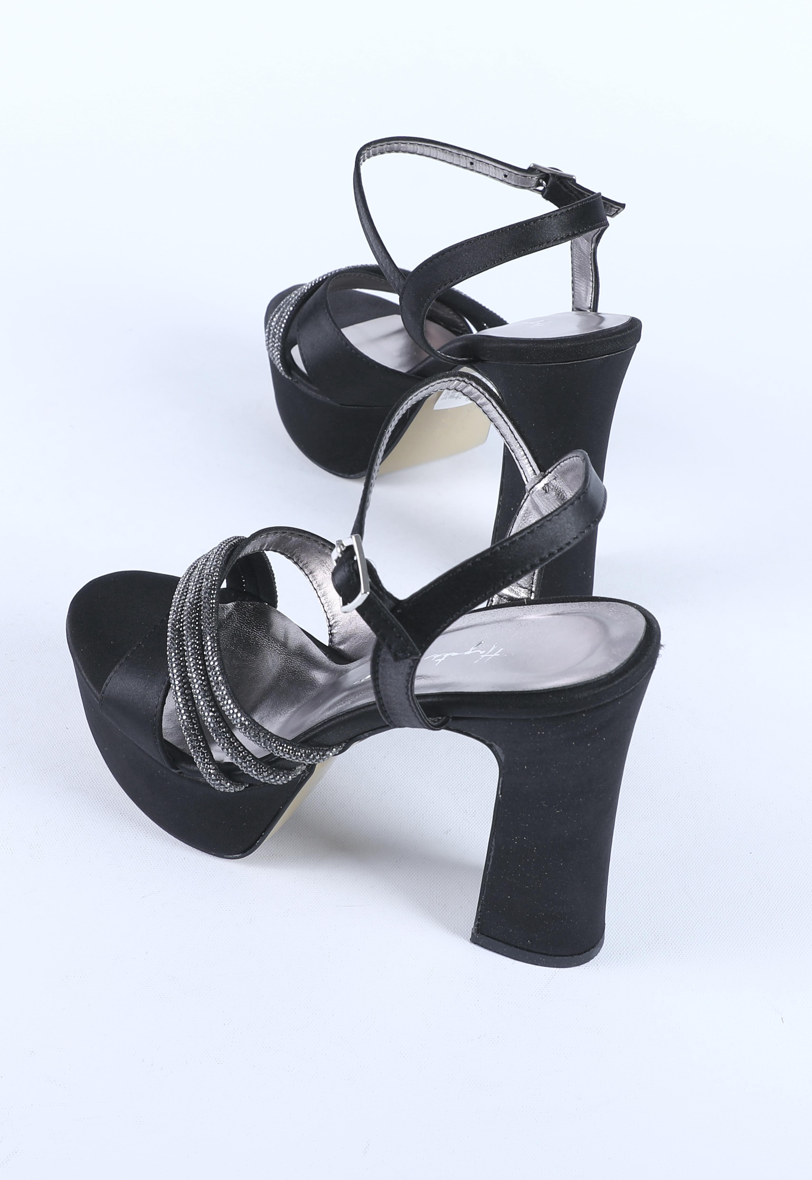 Kadın Taş Detaylı Abiye Ayakkabı Siyah Saten