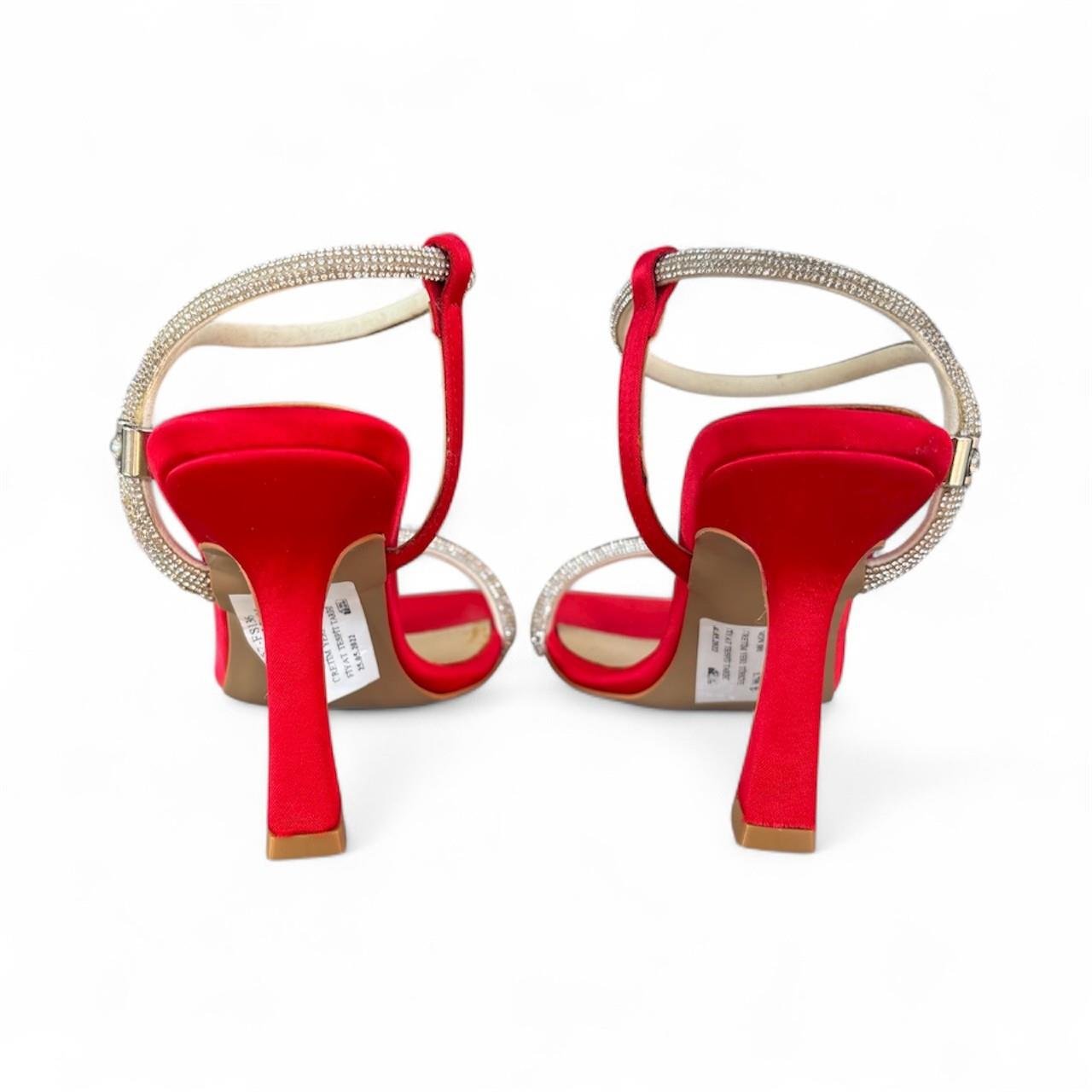 Kadın Taş Detaylı Abiye Ayakkbı Kırmızı Saten