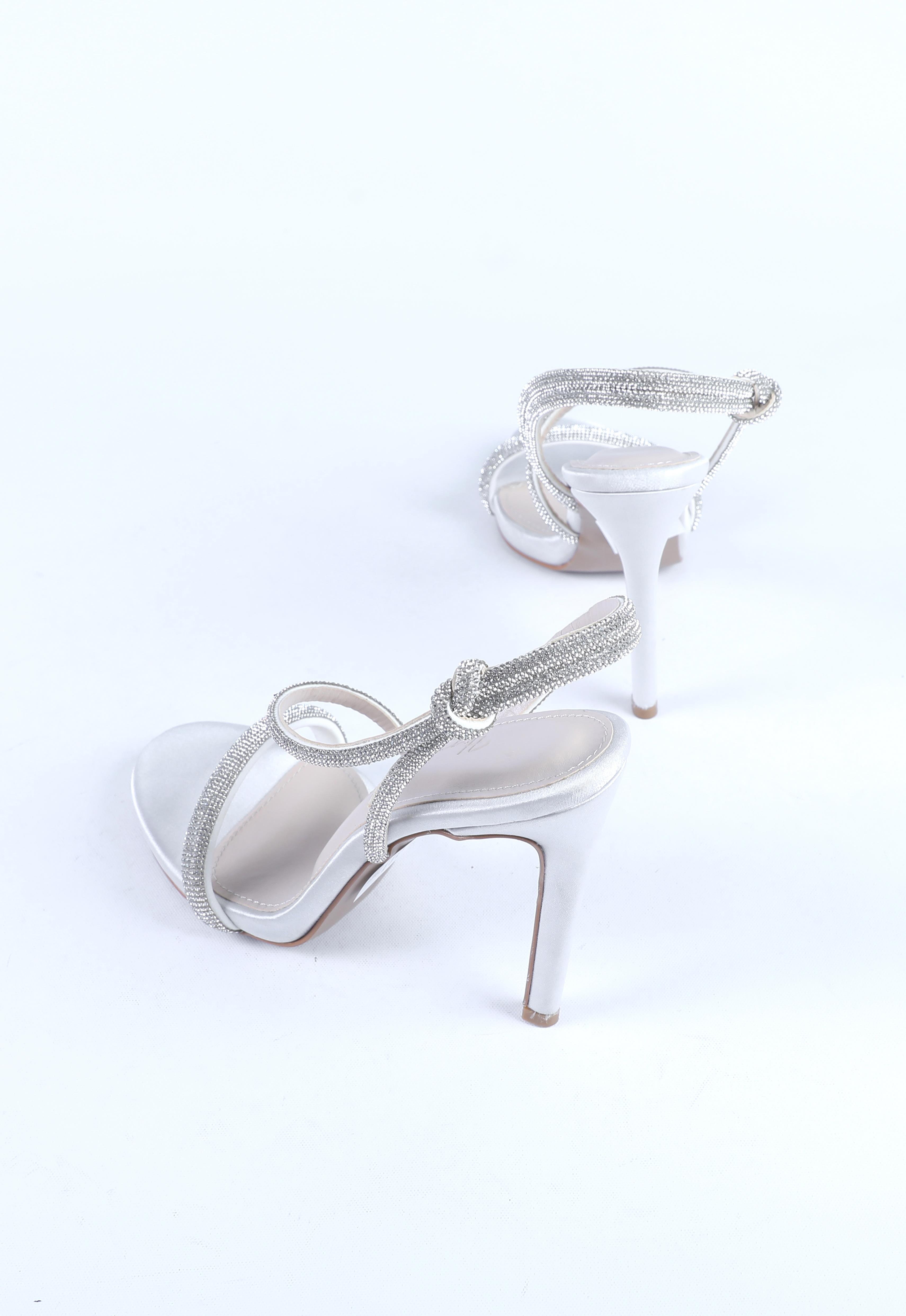 Kadın Taş Kordon Detaylı Abiye Ayakkabı Gümüş