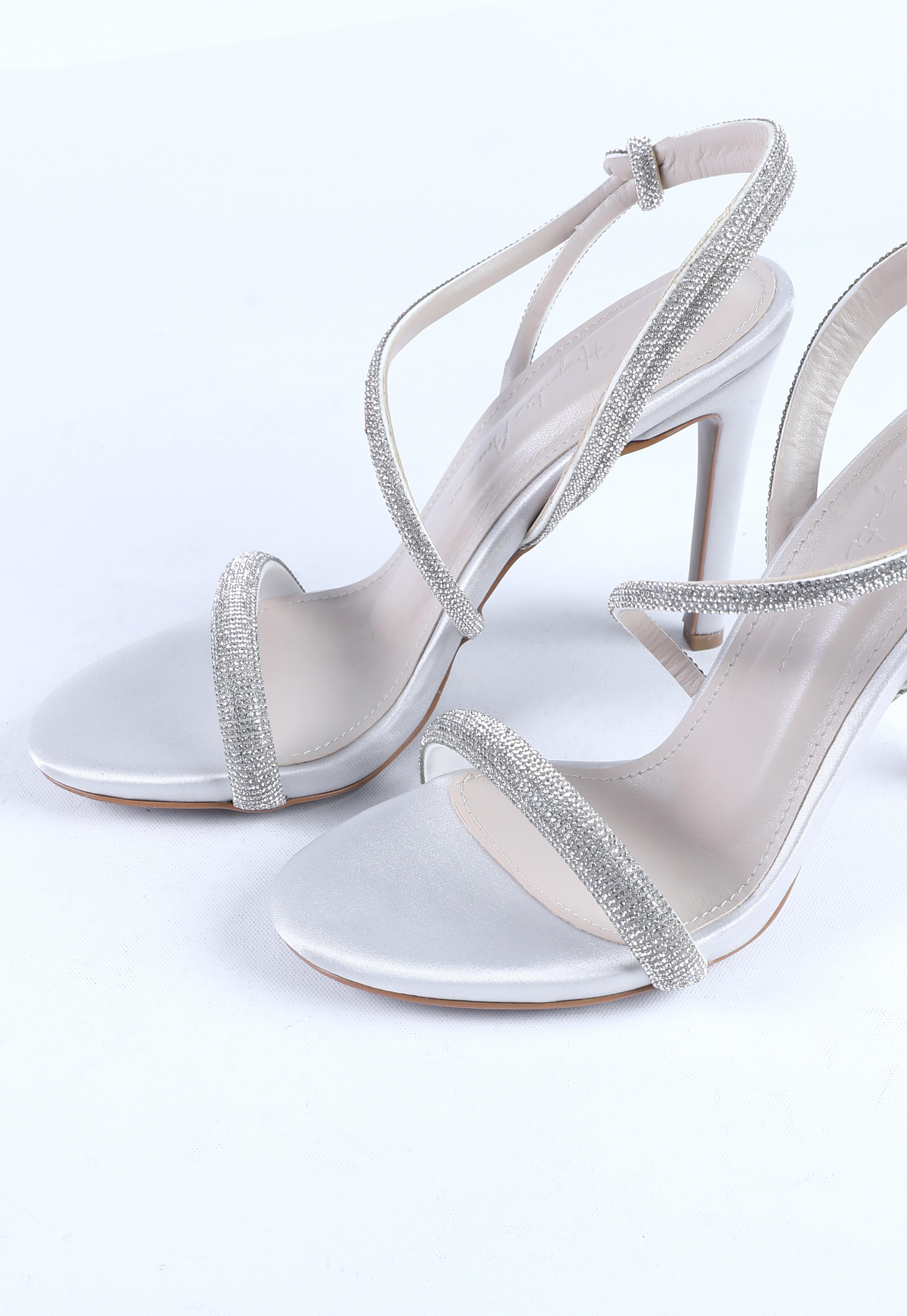 Kadın Taş Kordon Detaylı Abiye Ayakkabı Gümüş