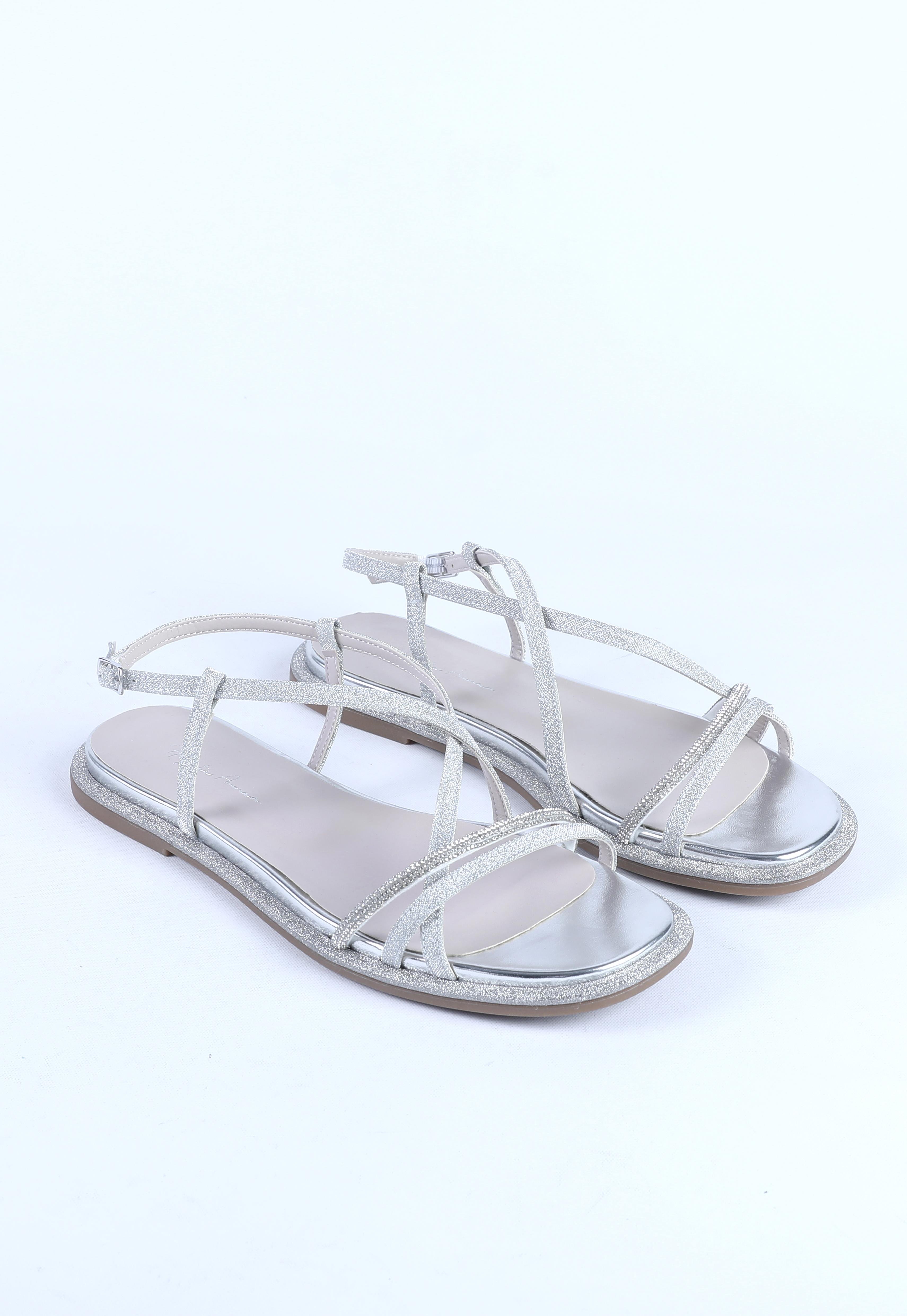 Kadın Taş Kordon Detaylı Abiye Ayakkabı Gümüş