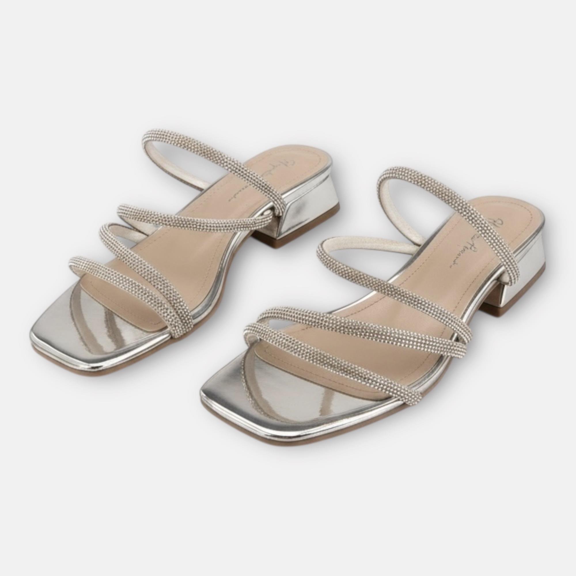 Kadın Taş Kordon Detaylı Abiye Terlik Gümüş