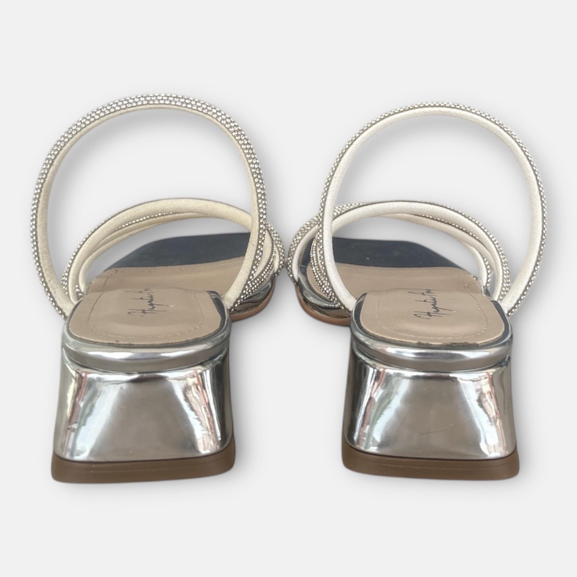 Kadın Taş Kordon Detaylı Abiye Terlik Gümüş