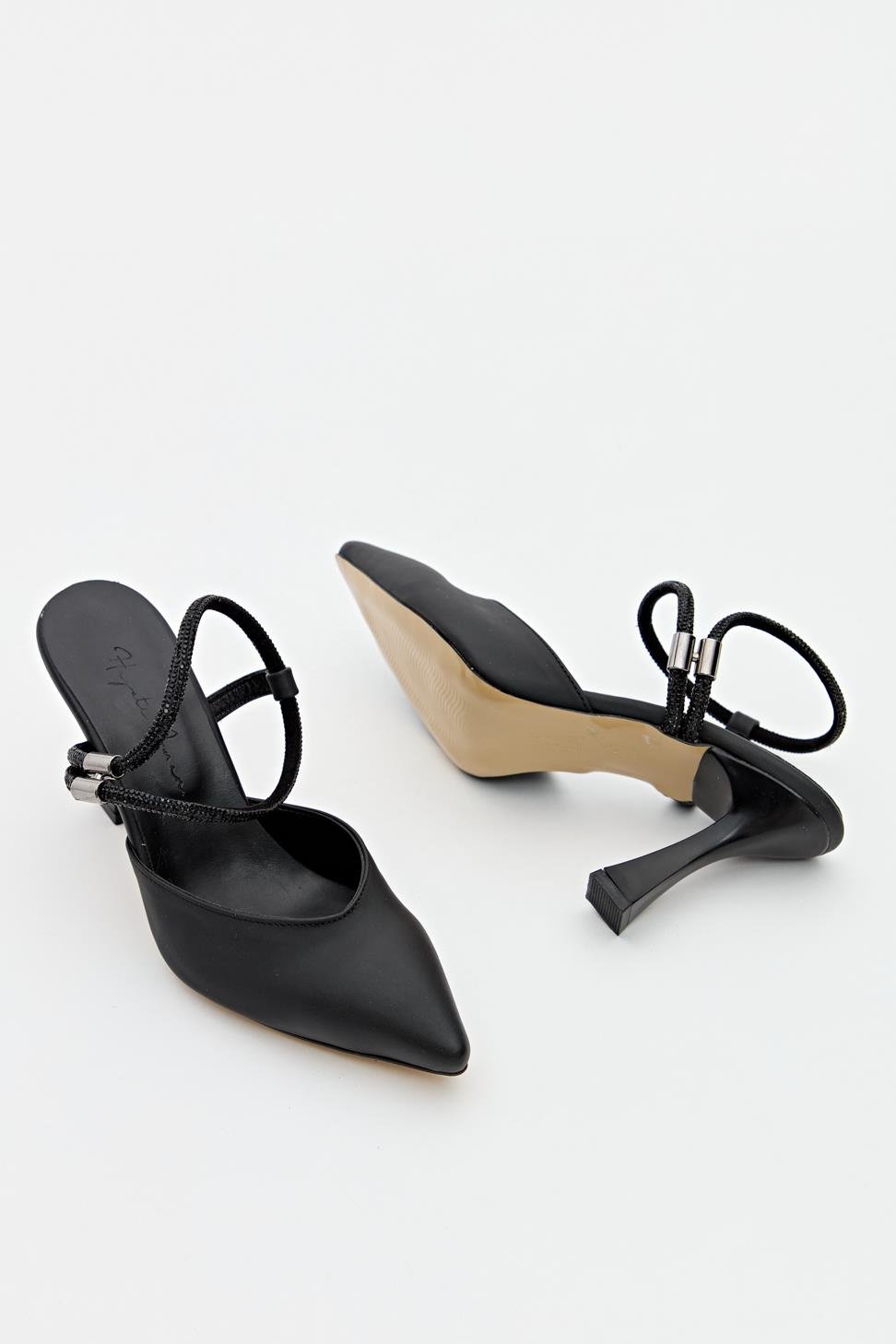 Kadın Topuklu Üstten Bantlı Abiye Ayakkabı SİYAH