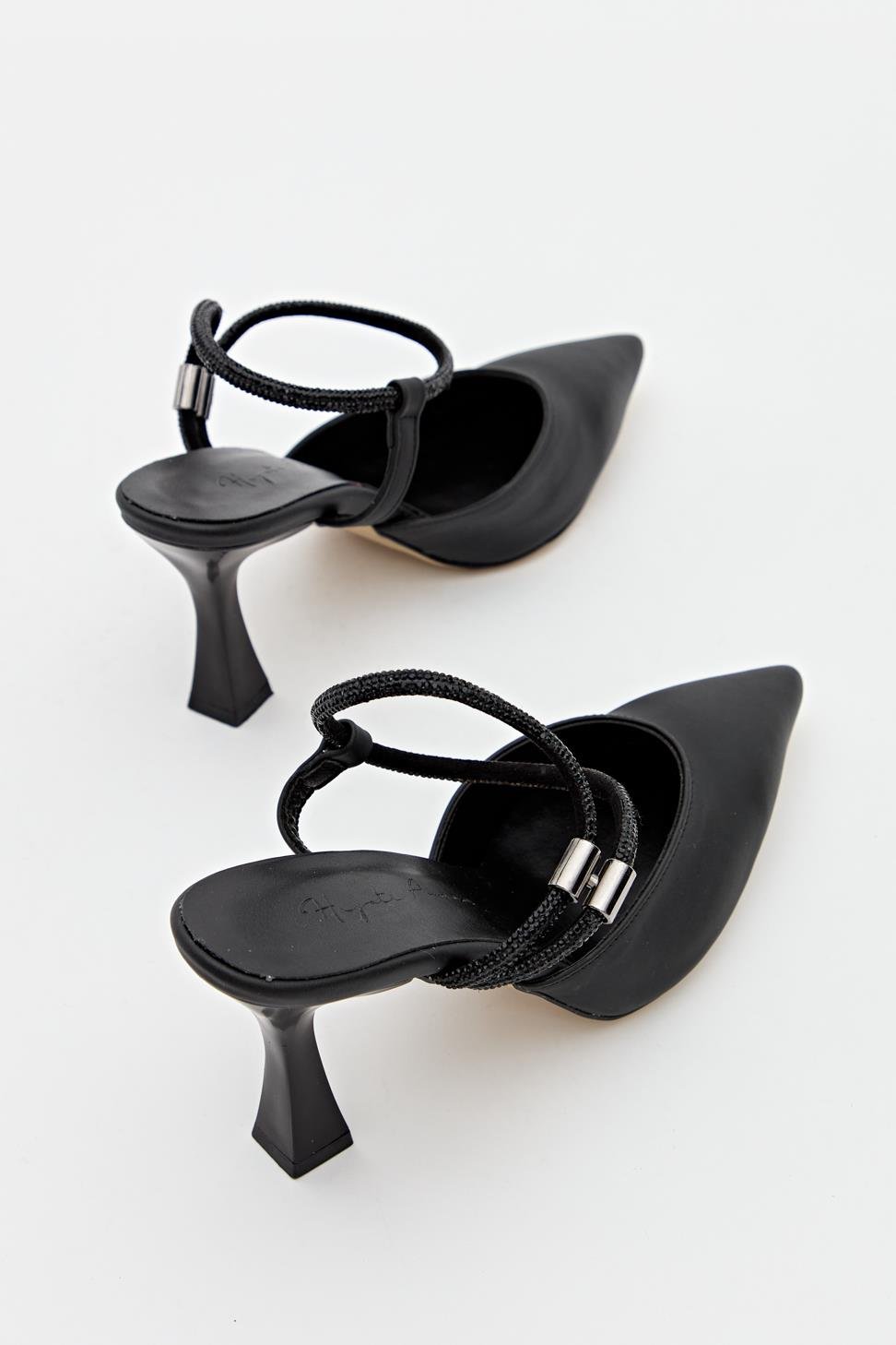Kadın Topuklu Üstten Bantlı Abiye Ayakkabı SİYAH