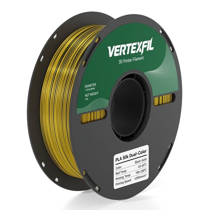 VERTEXFIL Çift Renkli Silk PLA Siyah Altın Filament 1.75mm 1Kg