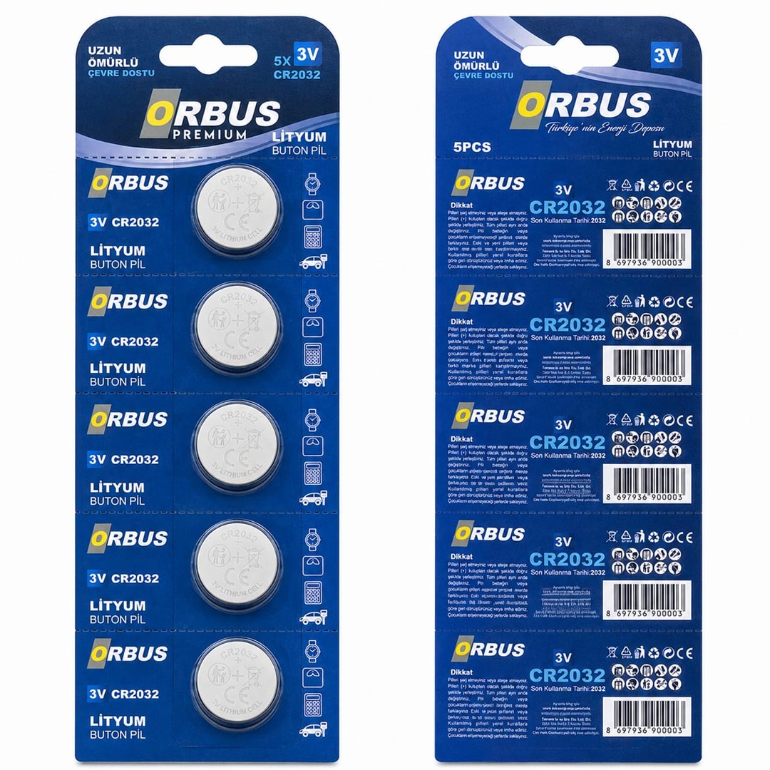 Orbus CR2032 3 Volt Lityum Para Pil 5'li Paket