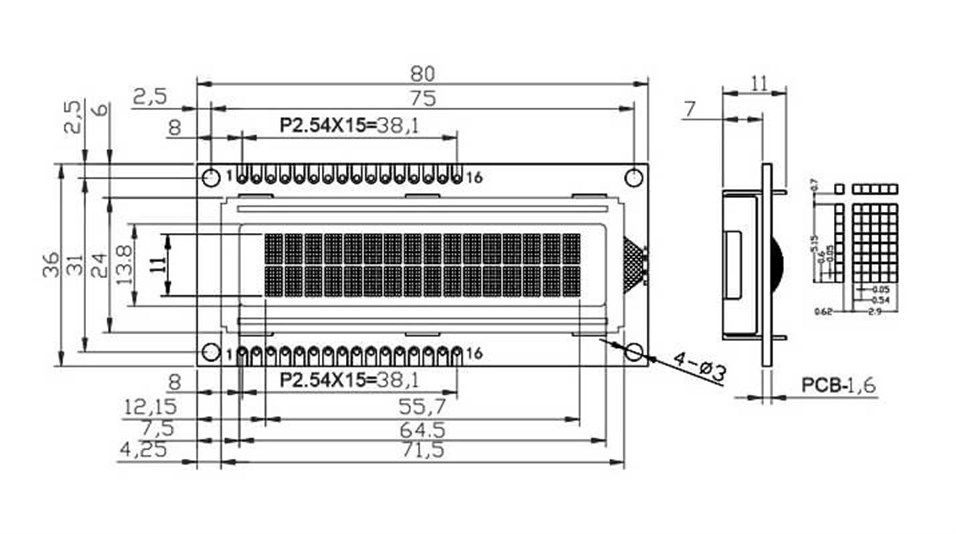 2x16 Lcd Mavi Ekran Sol Üst-Sol Alt 1602A V3.0