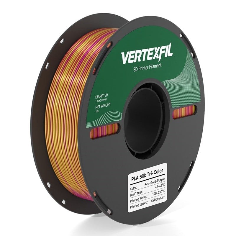 VERTEXFIL Üç Renk Silk PLA Kırmızı Altın Mor Filament 1.75mm 1Kg