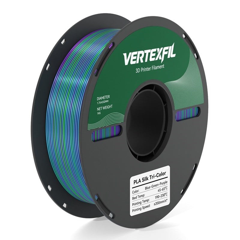 VERTEXFIL Üç Renk Silk PLA Mavi Yeşil Mor Filament 1.75mm 1Kg