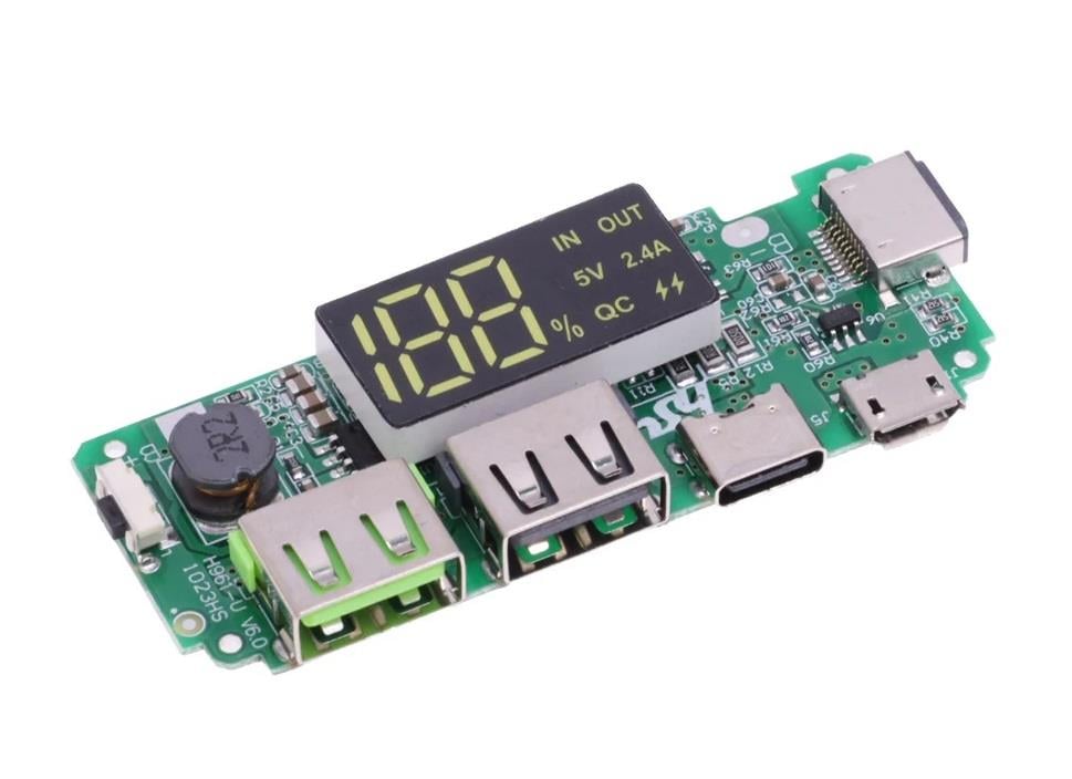 Çift USB 5V 2.4A Ledli Micro Type-C Powerbank Modülü