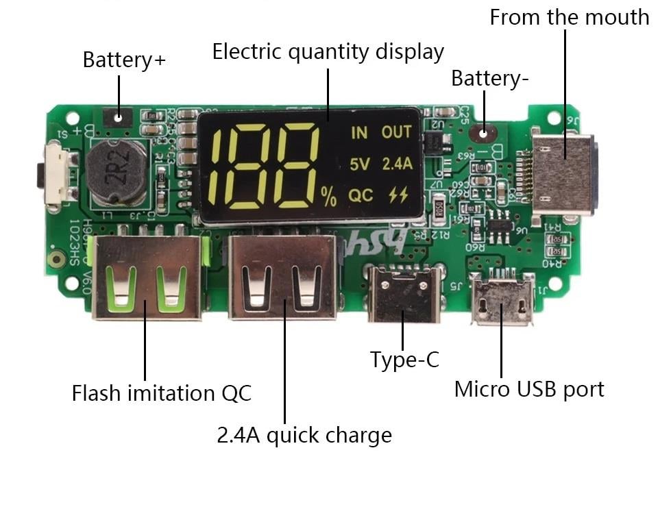 Çift USB 5V 2.4A Ledli Micro Type-C Powerbank Modülü
