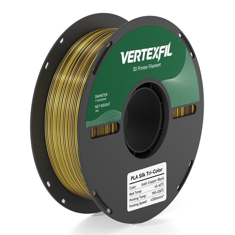 VERTEXFIL Üç Renk Silk PLA Altın Bakır Siyah Filament 1.75mm 1Kg