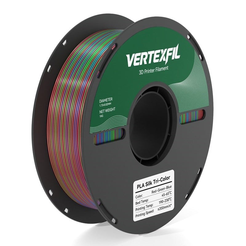 VERTEXFIL Üç Renk Silk PLA Kırmızı Yeşil Mavi Filament 1.75mm 1Kg