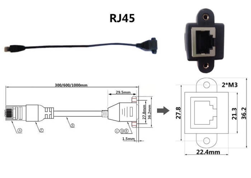 Rj45 Panel Tipi Ethernet Uzatma Kablosu 50cm