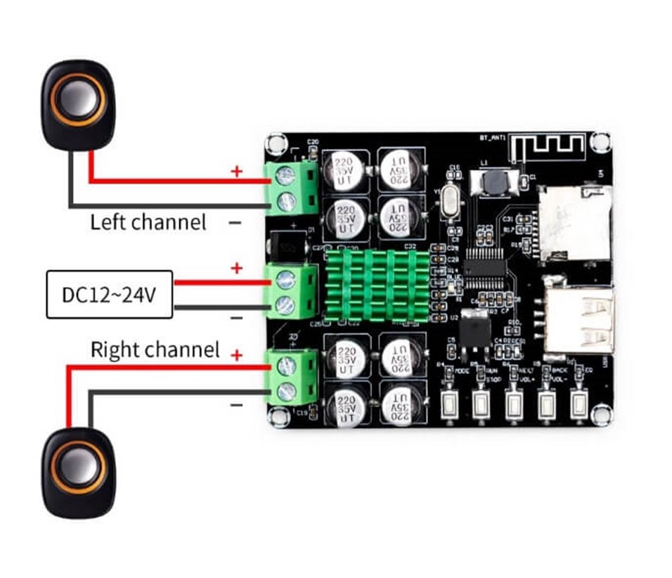 VHM-302 TPA3116D2 2X50W Bluetooth 5.0 Stereo mp3 Ses Alıcı Modülü