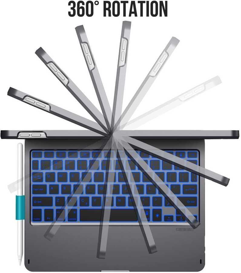 Apple iPad 10.2 2021 (9.Nesil) Wiwu Waltz Rotating Keyboard Kablosuz Dönebilen Klavye