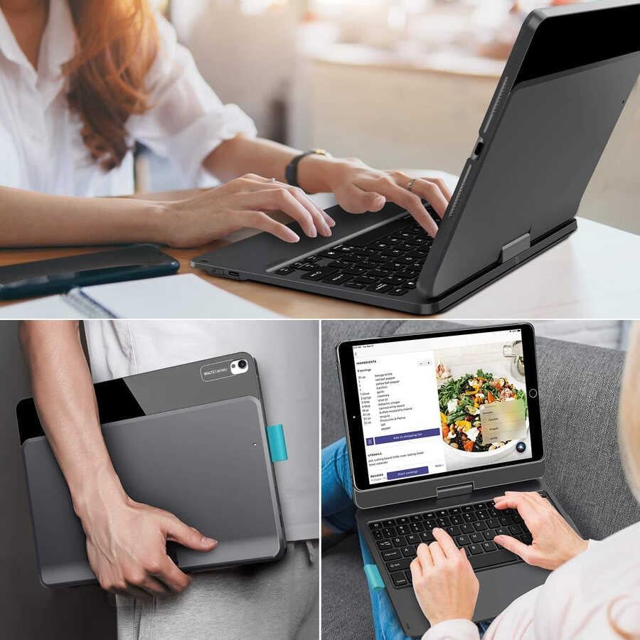 Apple iPad 10.2 2021 (9.Nesil) Wiwu Waltz Rotating Keyboard Kablosuz Dönebilen Klavye