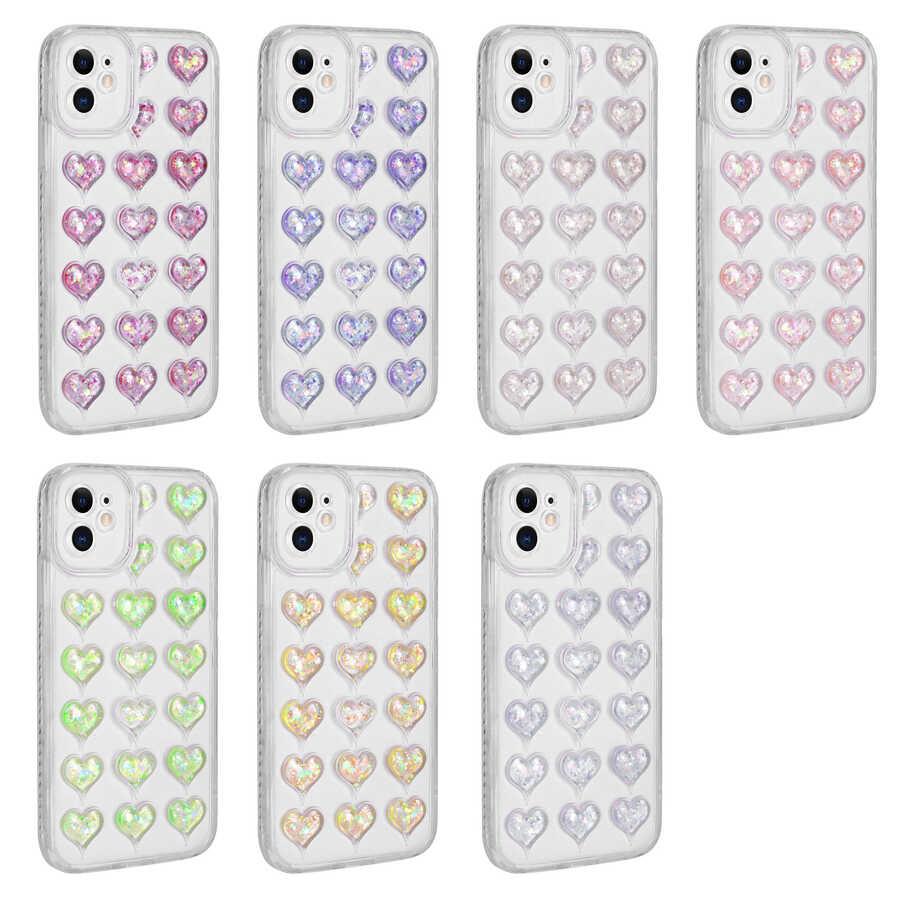 Apple iPhone 11 Kılıf Kamera Korumalı Renkli Kalp Desenli Transparan Zore Kalp Kapak