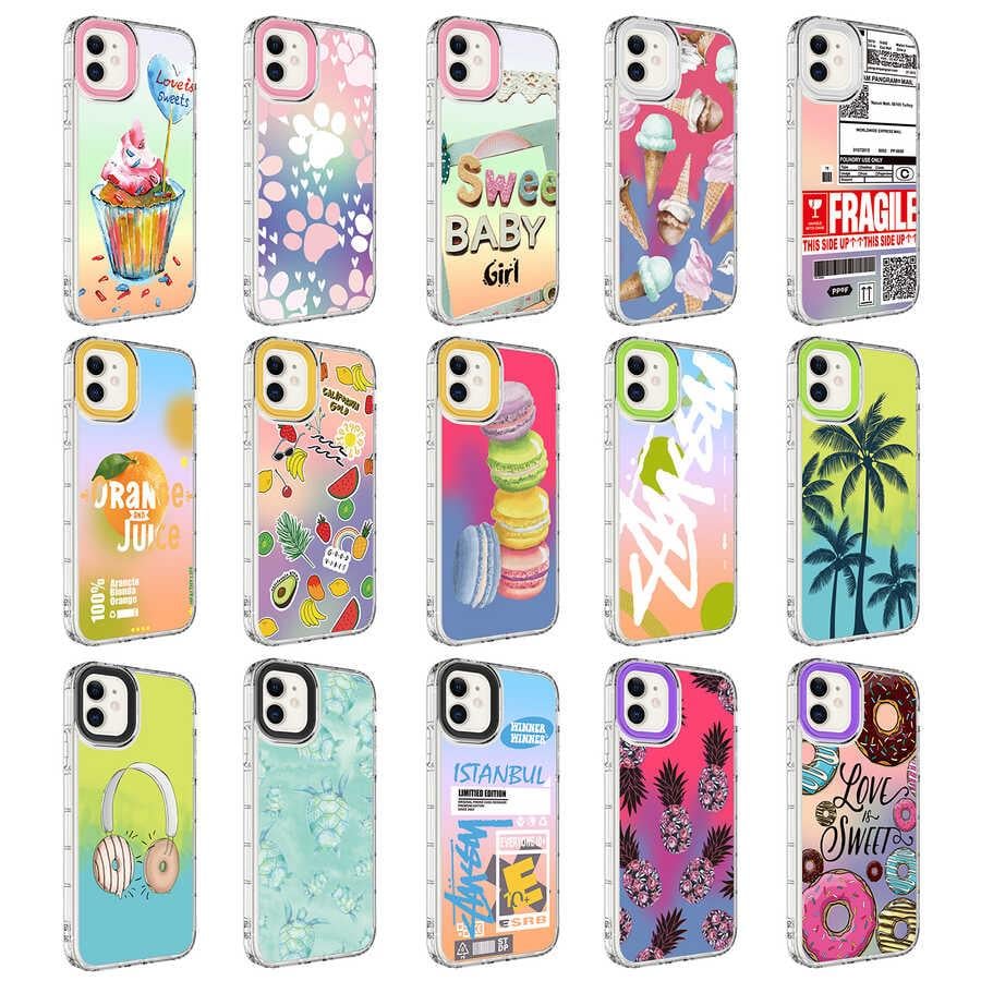 Apple iPhone 11 Kılıf Kamera Korumalı Renkli Desenli Sert Silikon Zore Korn Kapak