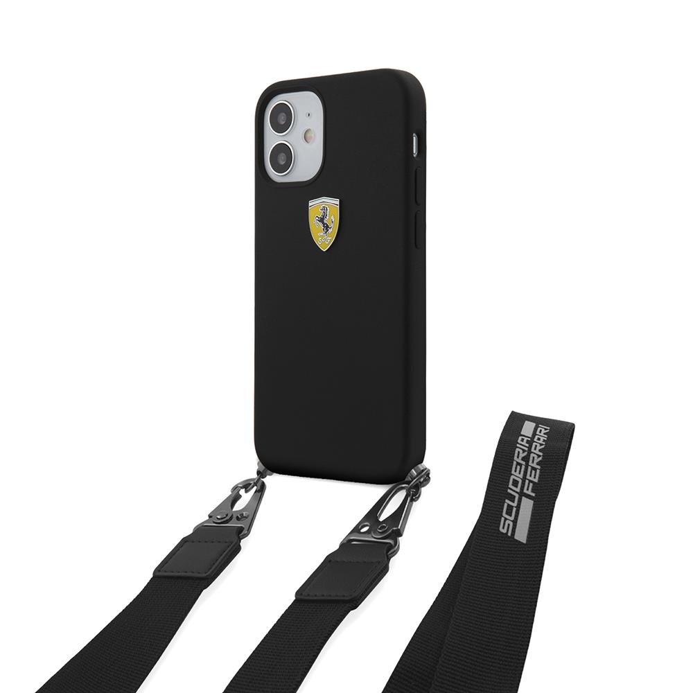 Apple iPhone 12 Kılıf Ferrari Orjinal Lisanslı Askılı Metal Logolu Kapak