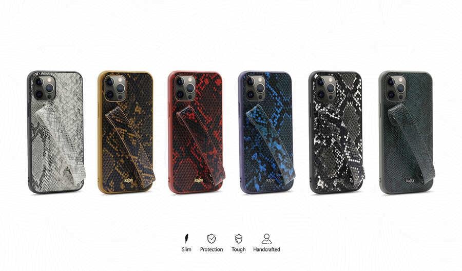 Apple iPhone 12 Kılıf Kajsa Glamorous Serisi Snake Handstrap Kapak