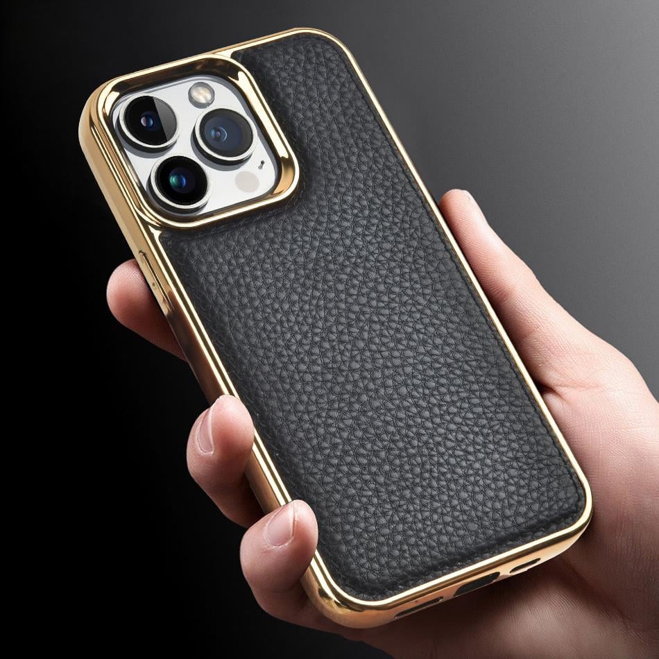 Apple iPhone 13 Kılıf Wiwu Genuine Leather Gold Calfskin Orjinal Deri Kapak