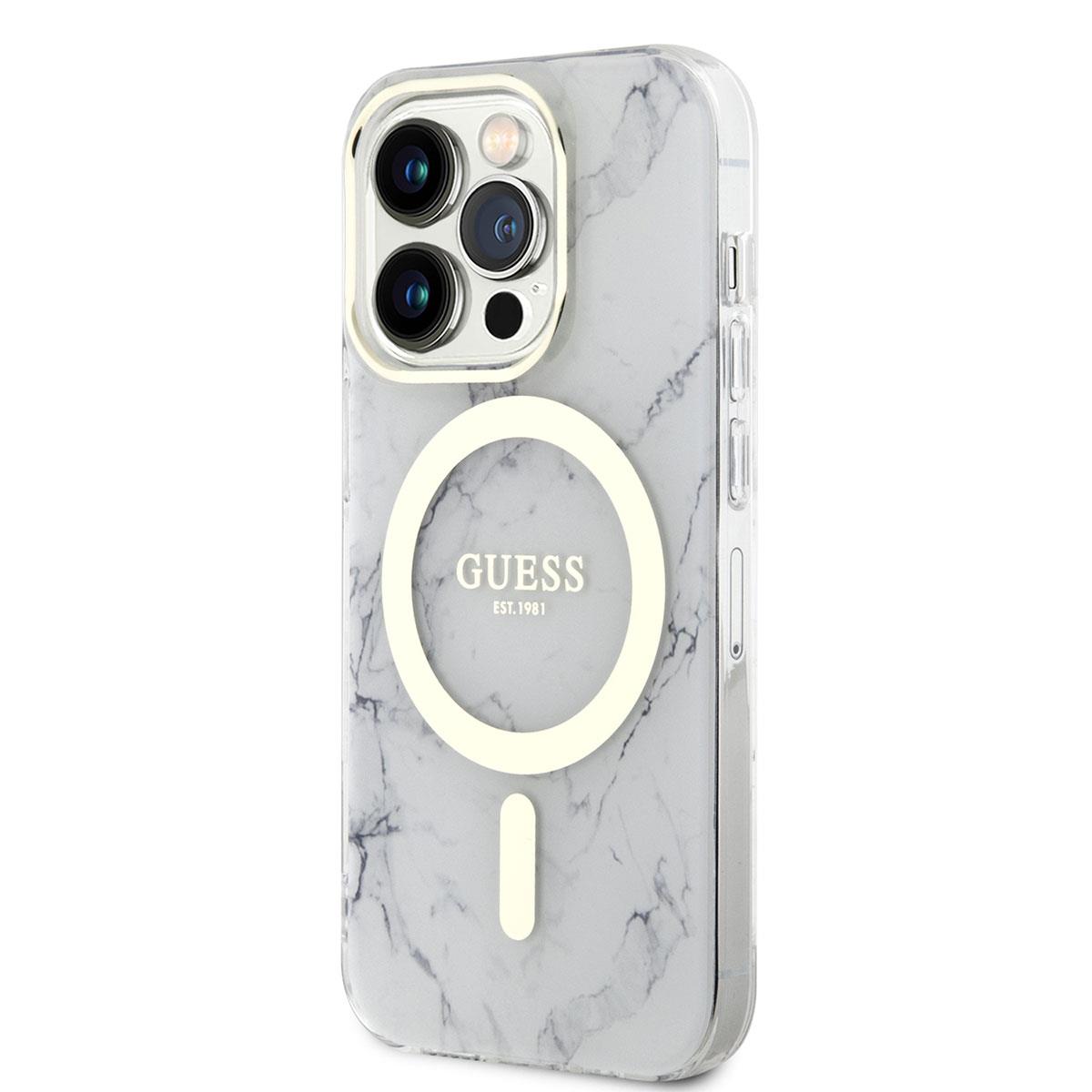 Apple iPhone 13 Pro Max Kılıf GUESS Magsafe Şarj Özellikli Mermer Desenli Kapak