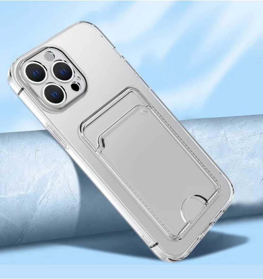 Apple iPhone 13 Pro Max Kılıf Kartlıklı Şeffaf Zore Setra Clear Silikon Kapak