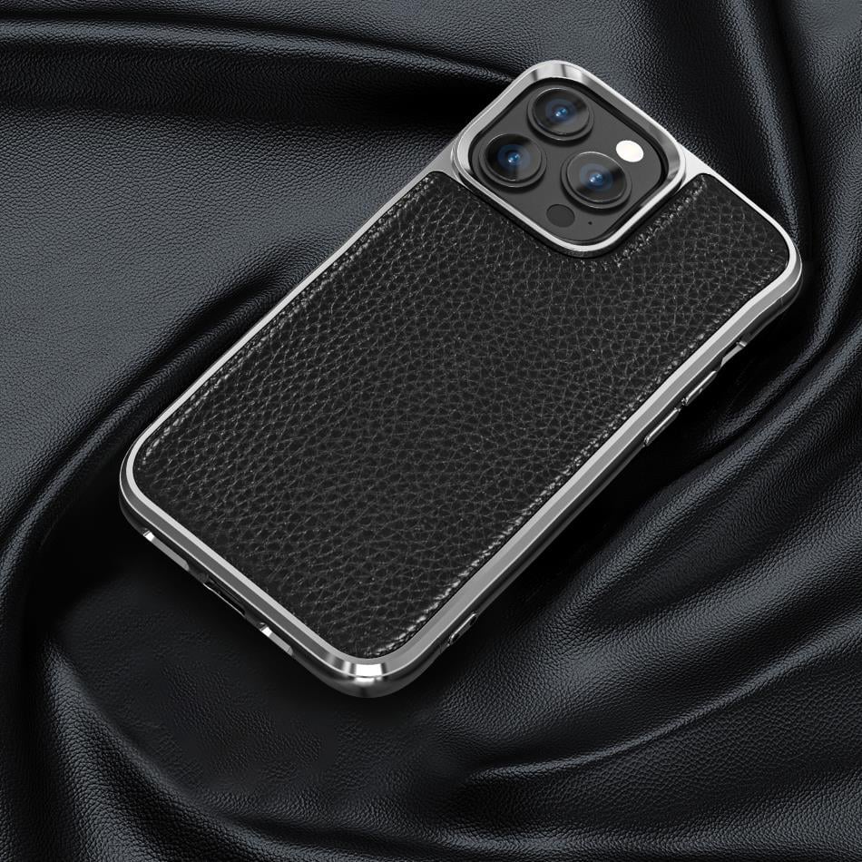 Apple iPhone 13 Pro Max Kılıf Wiwu Genuine Leather Silver Calfskin Orjinal Deri Kapak