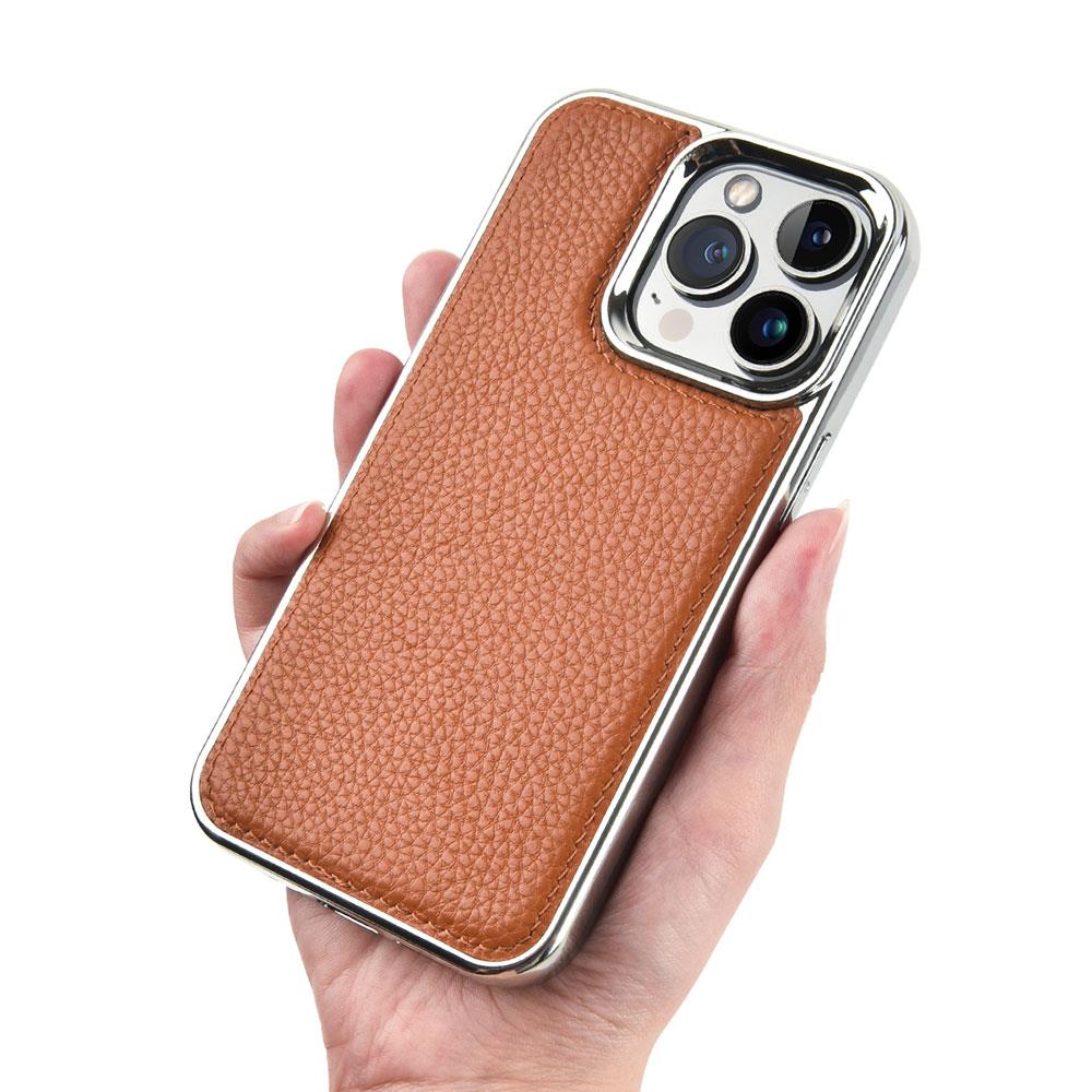 Apple iPhone 13 Pro Max Kılıf Wiwu Genuine Leather Silver Calfskin Orjinal Deri Kapak