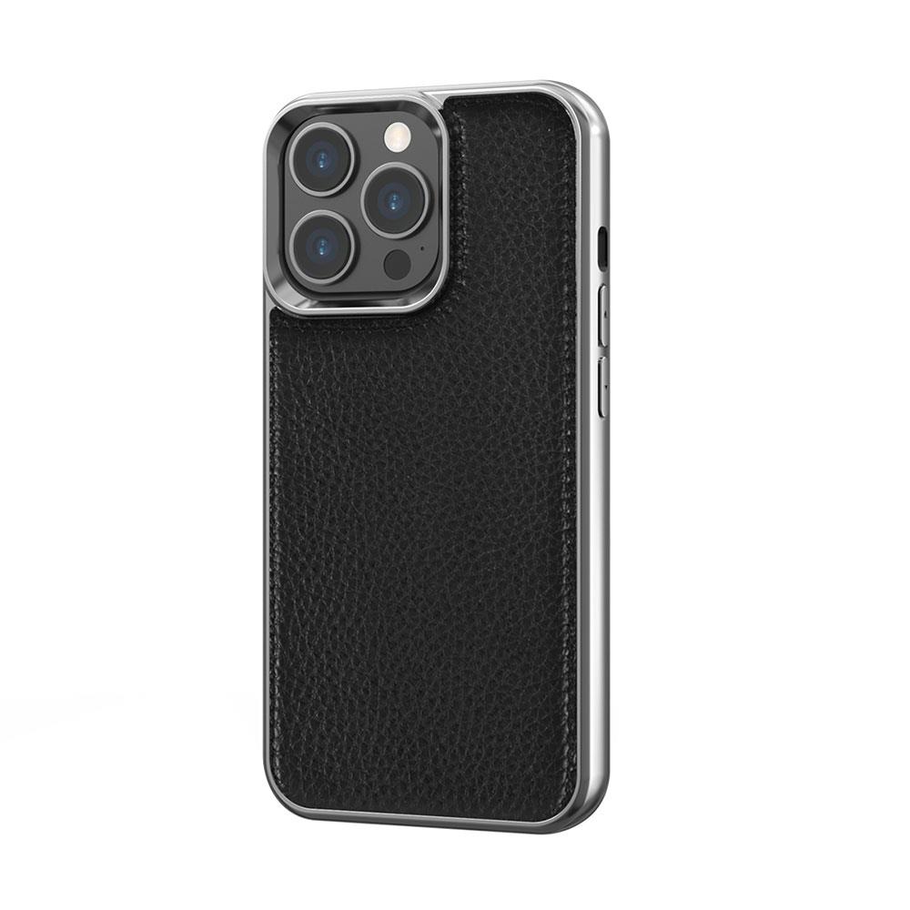 Apple iPhone 13 Pro Max Kılıf Wiwu Genuine Leather Silver Calfskin Orjinal Deri Kapak