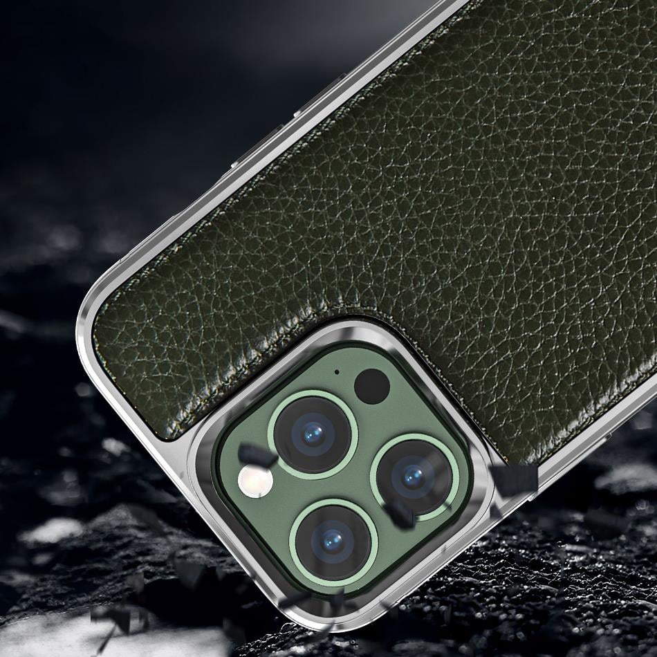 Apple iPhone 13 Pro Max Kılıf Wiwu Genuine Leather Silver Calfskin Orjinal Deri Kapak