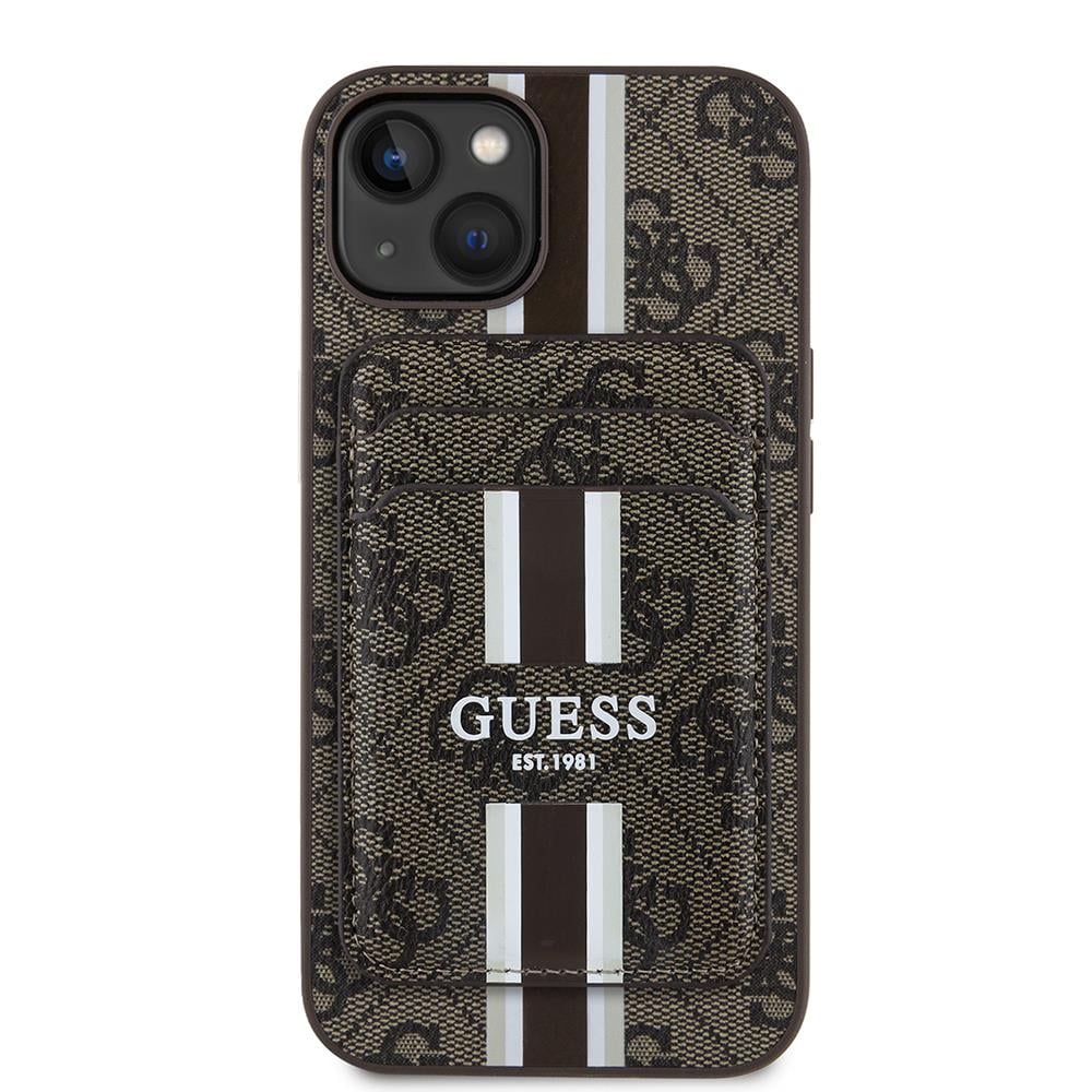 Apple iPhone 14 Kılıf Guess Orjinal Lisanslı Magsafe Şarj Özellikli 4G Desenli Çizgili Kartlıklı Kapak