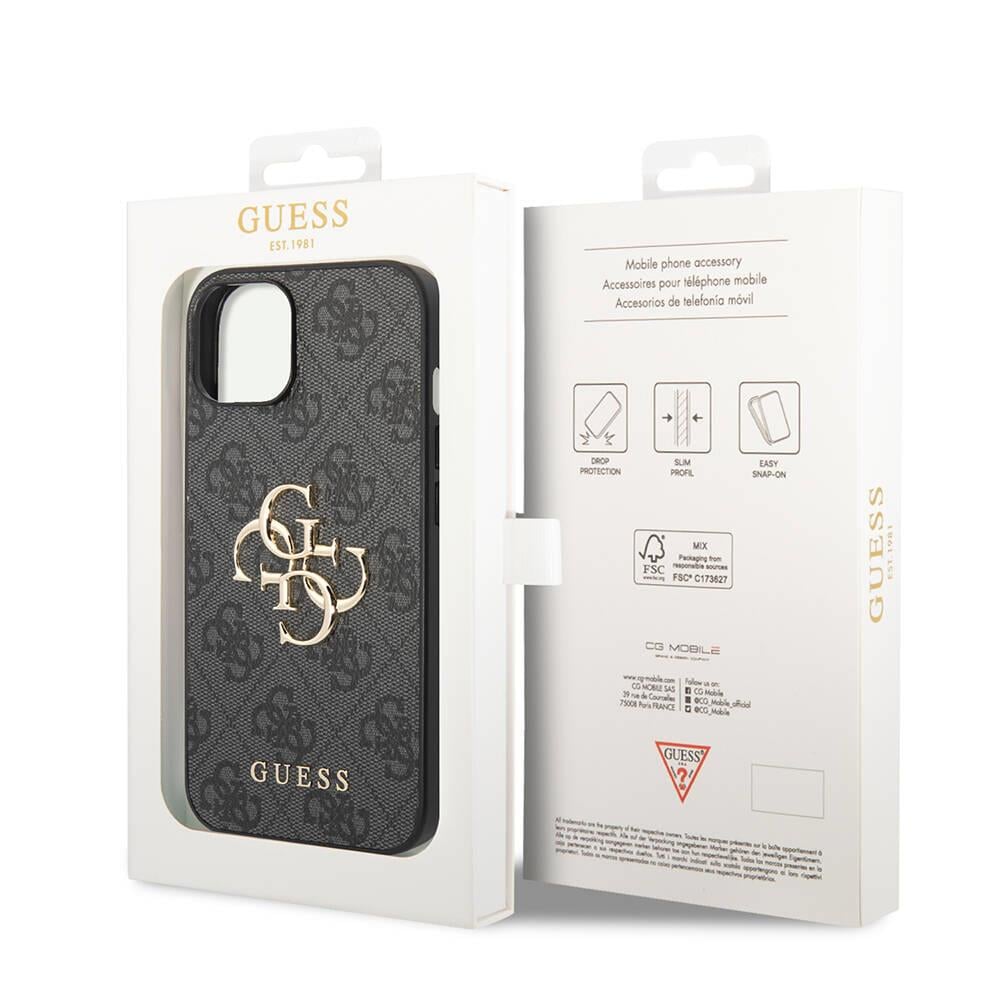 Apple iPhone 14 Kılıf Guess PU Deri Büyük Metal Logo Dizaynlı Kapak
