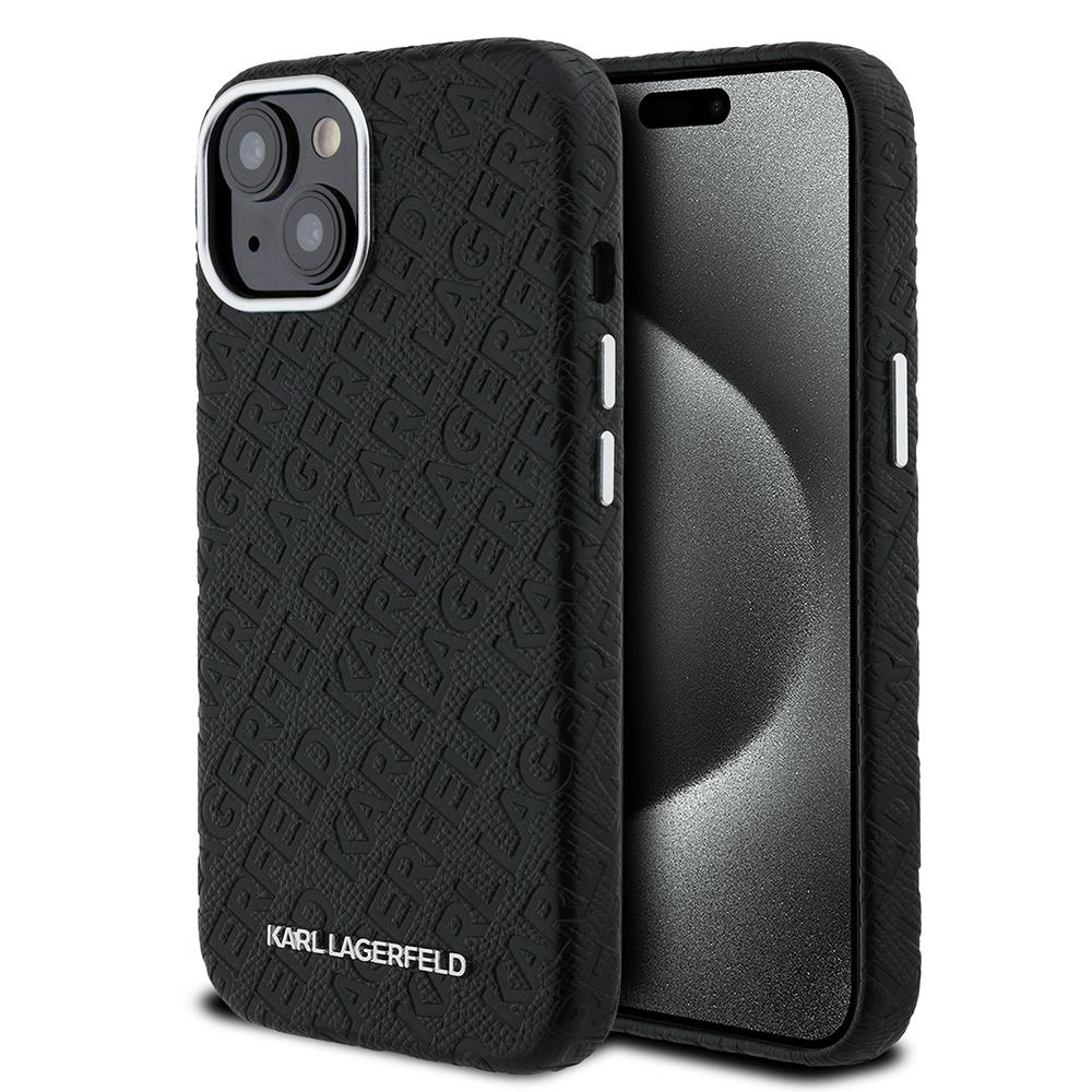 Apple iPhone 14 Kılıf Karl Lagerfeld Orjinal Lisanslı PU Deri Damgalı Metal Yazı Logolu Kapak