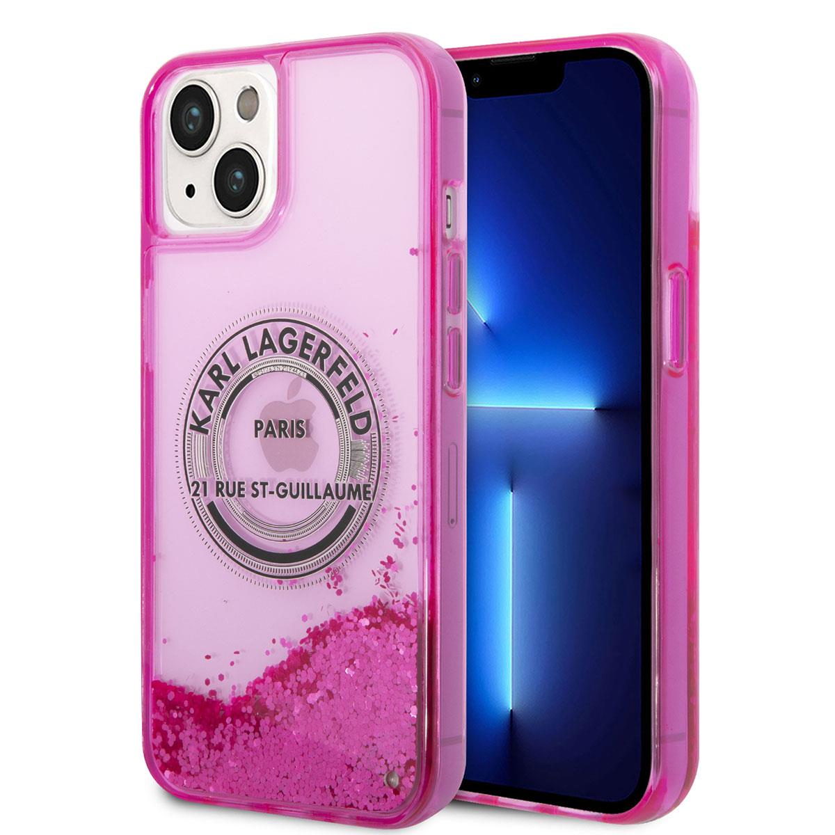 Apple iPhone 14 Kılıf Karl Lagerfeld Sıvılı Simli RSG Dizayn Kapak