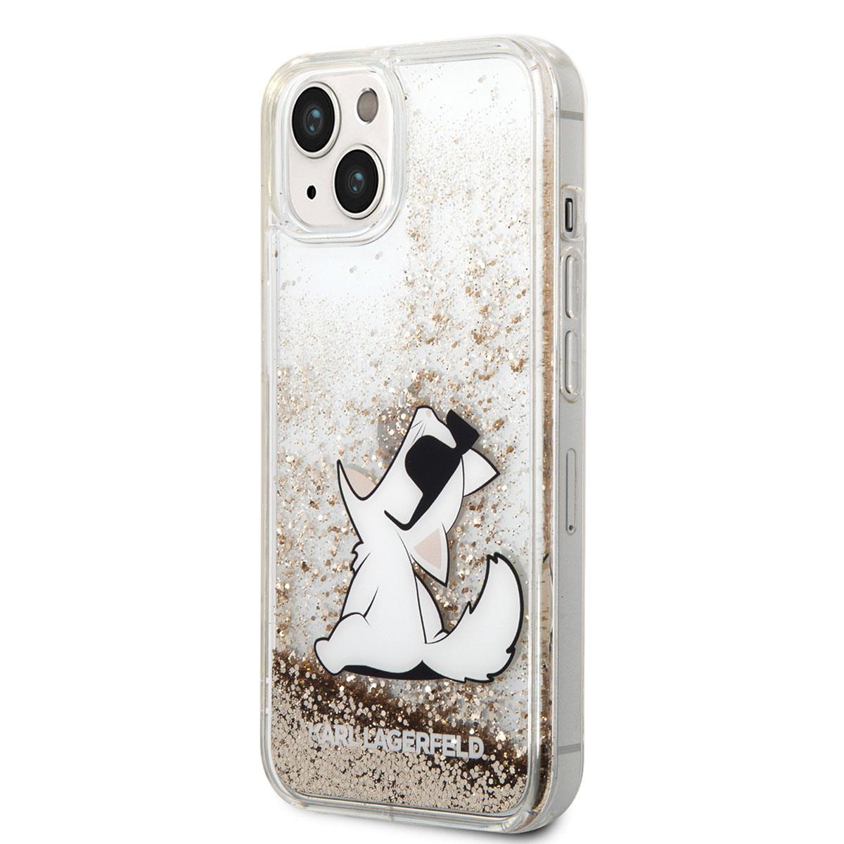 Apple iPhone 14 Kılıf Karl Lagerfeld Sıvılı Simli Choupette Dizayn Kapak