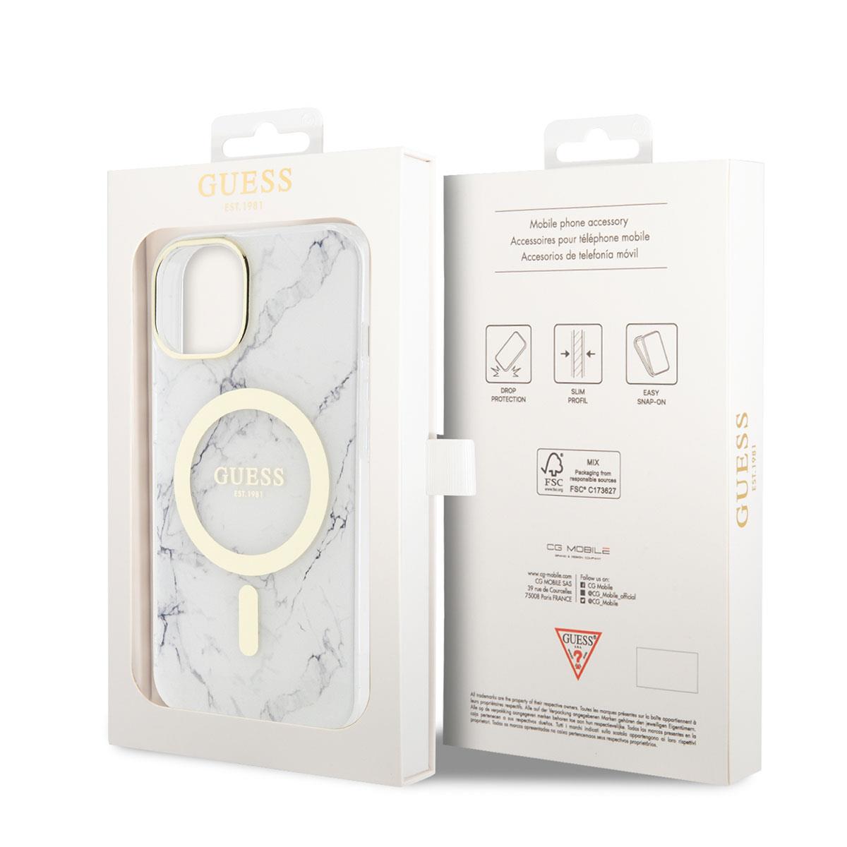 Apple iPhone 14 Plus Kılıf GUESS Magsafe Şarj Özellikli Mermer Desenli Kapak
