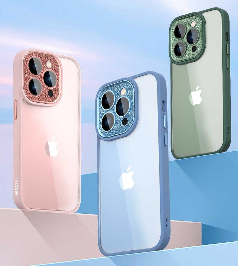 Apple iPhone 14 Plus Kılıf ​​​​​Wiwu GCC-105 Lens Korumalı Renkli Kenar Arkası Şeffaf Multicolor Kapak