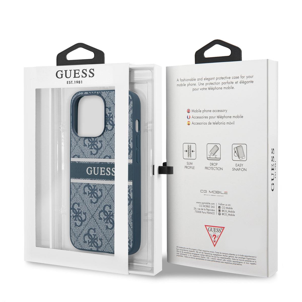 Apple iPhone 14 Pro Kılıf GUESS PU Deri Çizgili Logo Dizaynlı Kapak