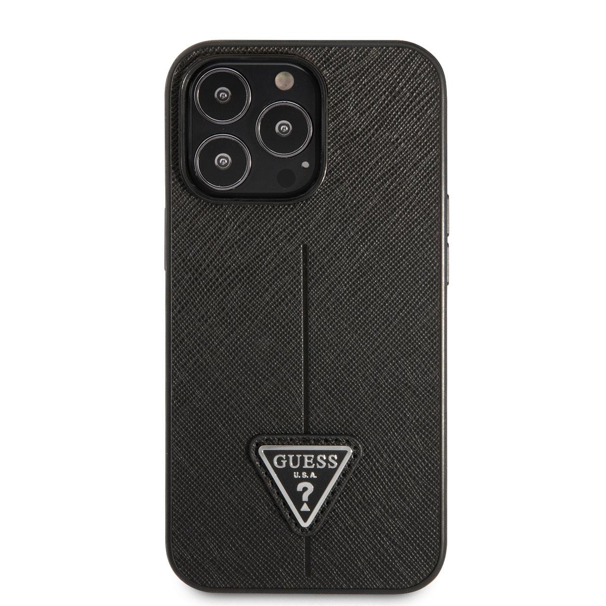 Apple iPhone 14 Pro Kılıf GUESS PU Safran Deri Üçgen Logo Dizayn Kapak