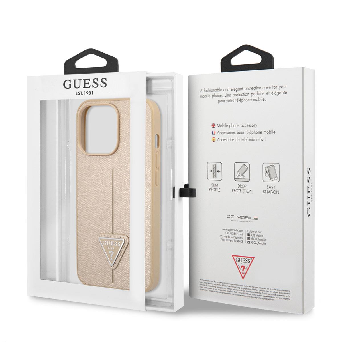 Apple iPhone 14 Pro Kılıf GUESS PU Safran Deri Üçgen Logo Dizayn Kapak