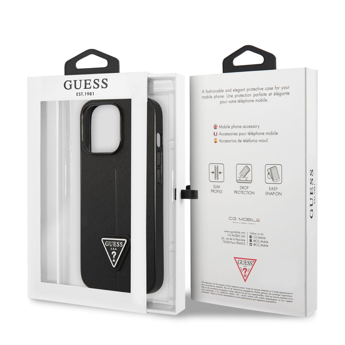 Apple iPhone 14 Pro Kılıf GUESS PU Safran Deri Üçgen Logo Dizayn Kapak