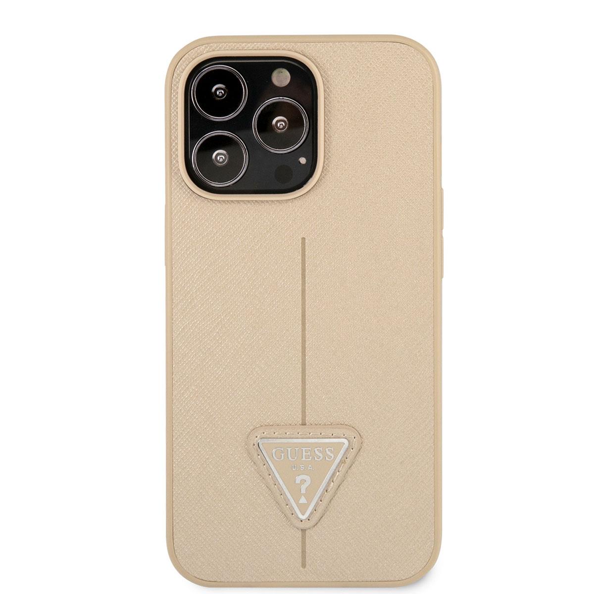 Apple iPhone 14 Pro Kılıf GUESS PU Safran Deri Üçgen Logo Dizayn Kapak