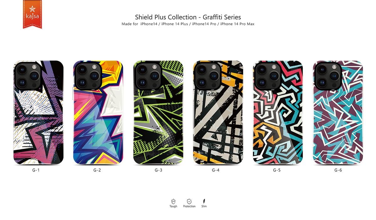 Apple iPhone 14 Pro Kılıf HD Desenli Kajsa Shield Plus Grafiti Serisi Kapak